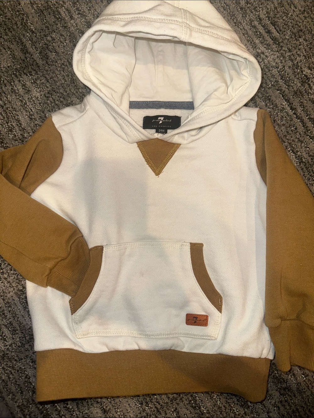 7 For All Mankind White and Tan Hooded Pullover Sweatshirt